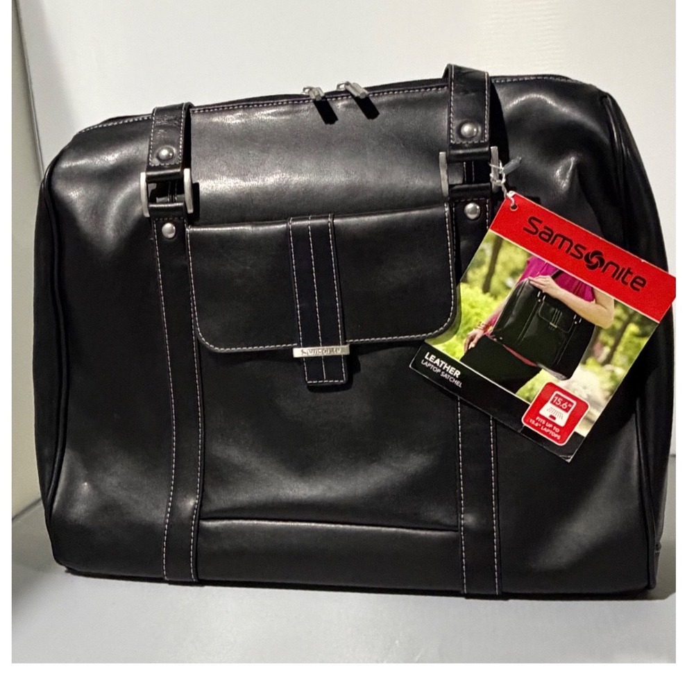 Samsonite Black Leather Laptop Satchel Bag 15.6 Inch Work Tote New With Tags